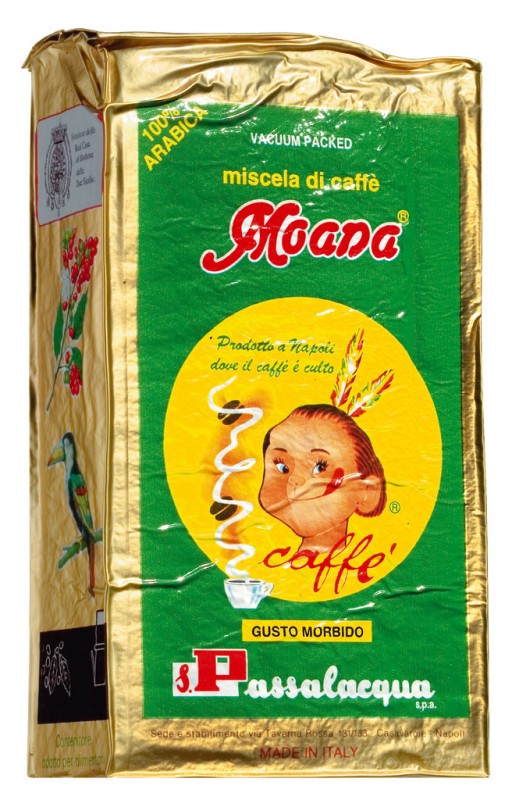 Moana Caffe macinato, 100% Arabica, molido, Passalacqua - 250 gramos - bolsa