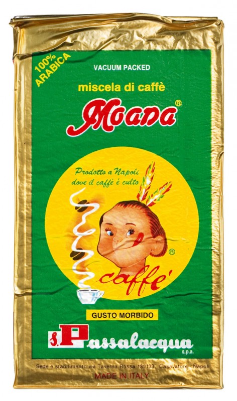 Moana Caffe macinato, 100% Arabika, tanah, Passalacqua - 250 gram - tas