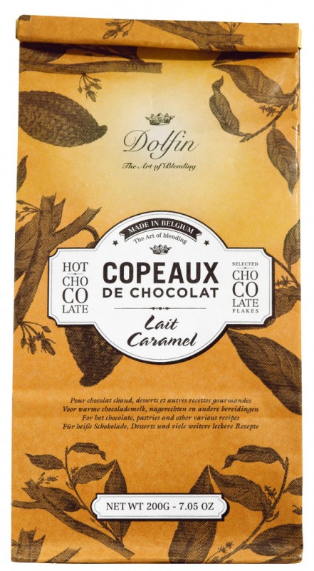 Les Copeaux, heitt sukkuladhi, karamella, drykkjarsukkuladhi, karamella, poki, Dolfin - 200 g - taska