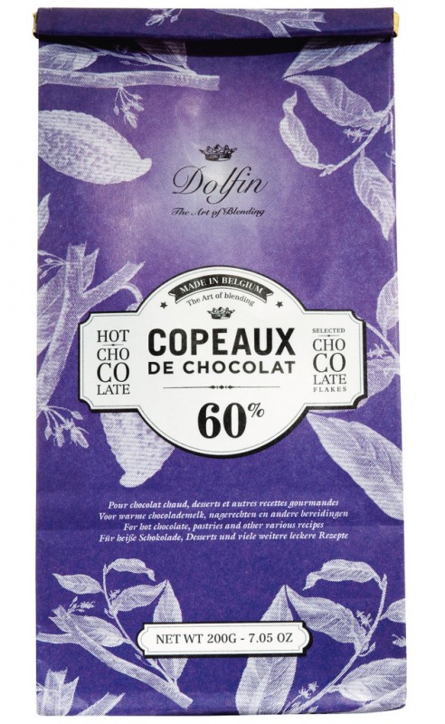 Les Copeaux, chocolate caliente, 60% de cacao, chocolate para beber, 60% cacao, bolsa, Dolfin - 200 gramos - bolsa