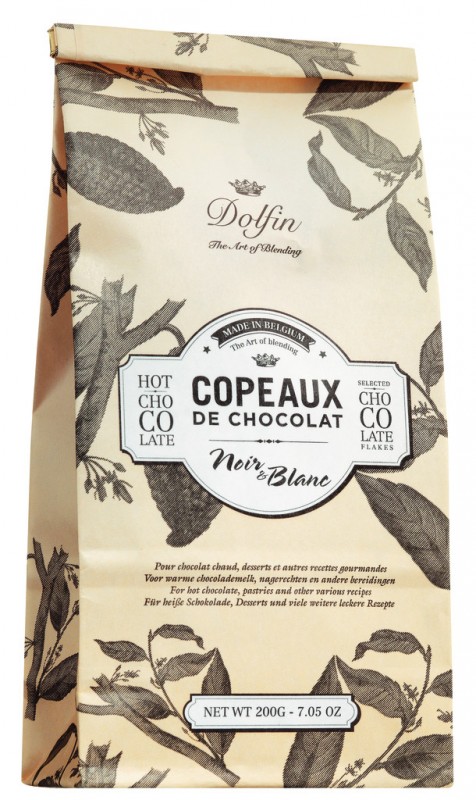 Les Copeaux, cioccolata calda, noir e blanc, cioccolata da bere, bianco e nero, borsa, Dolfin - 200 g - borsa