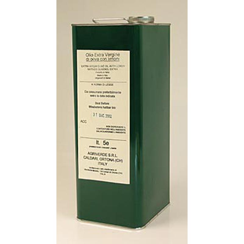 Limonen-Olivenöl, Olio con limoni (Öl mit Zitrone), Agriverde, BIO - 5 l - Kanister Limonen-Olivenöl, Olio con limoni (Öl mit Zitrone), Agriverde, BIO - 5 l - Kanister