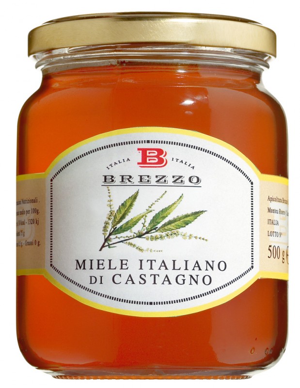 Miele di castagno, miele di castagno, Apicoltura Brezzo - 500 g - Bicchiere