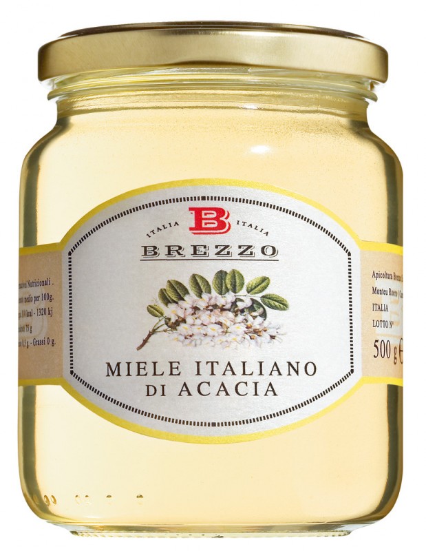 Miele di acacia, miele di acacia, Apicoltura Brezzo - 500 g - Bicchiere
