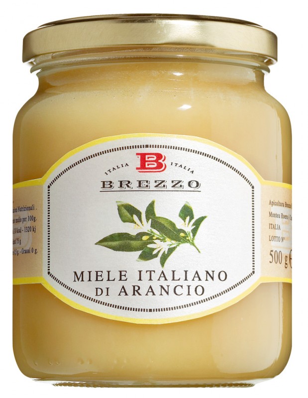 Miele di arancio, miele di zagara, Apicoltura Brezzo - 500 g - Bicchiere