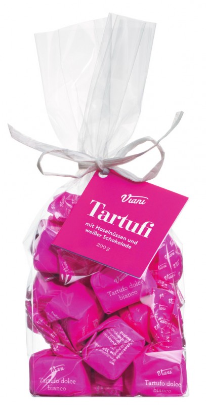 Tartufi dolci bianchi, sacchetto, tartufi di cioccolato bianco con nocciole, borsa, Viani - 200 g - borsa