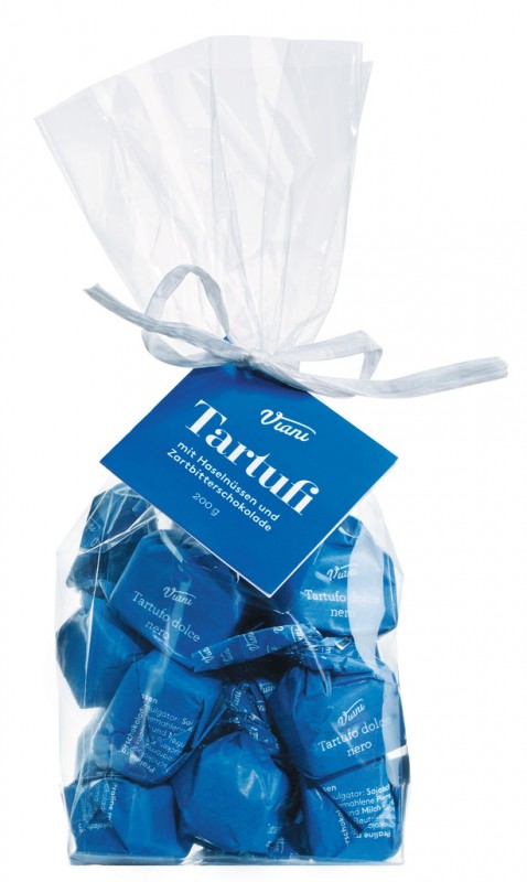 Tartufi dolci neri, saccetto, praline berbahan dark chocolate dengan hazelnut, Viani - 200 gram - tas