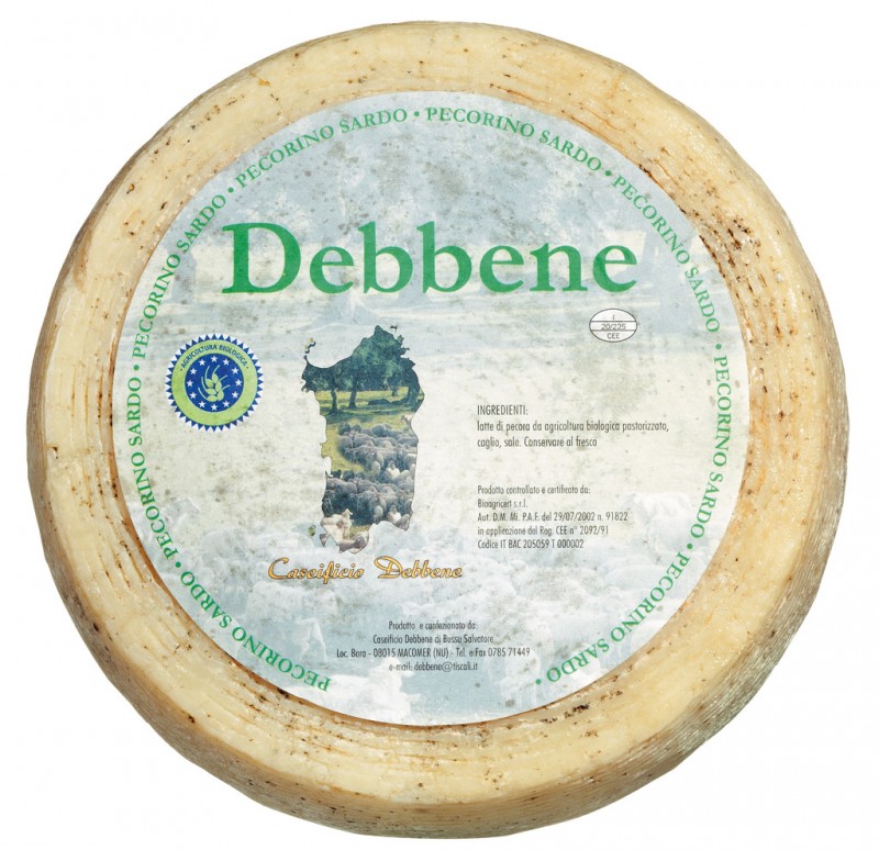 Debbene Pecorino Sardo biologic, formatge d`ovella sard, madurat durant uns 4 mesos, ecologic, Debbene - uns 3,5 kg - Peca