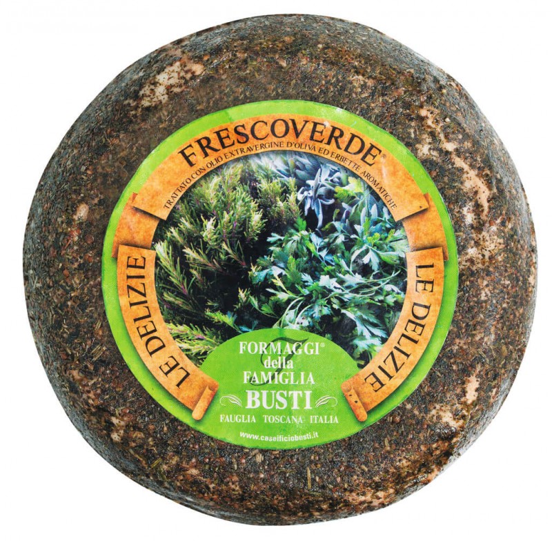 Pecorino fresco verde, farsk halvhard ost med orter och olivolja, Busti - ca 1,3 kg - Bit