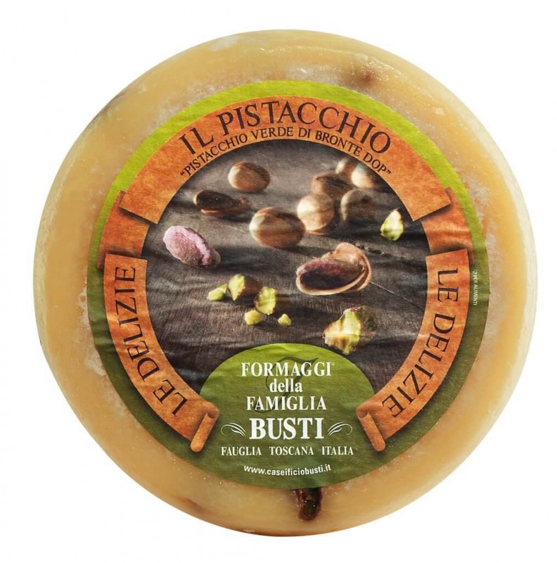 Pecorino con pistacchio di Bronte, queijo semiduro feito de leite de ovelha com pistache de Bronte, Busti - aproximadamente 1,3 kg - Pedaco