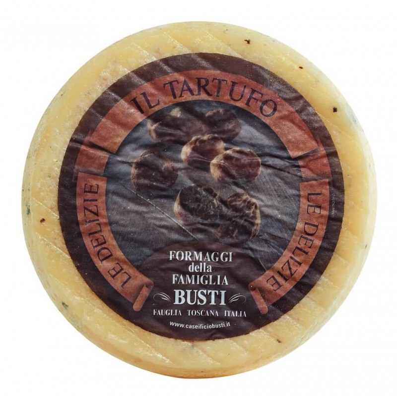 Pecorino tartufo, queso semiduro elaborado con leche de oveja con trufa, Busti - aproximadamente 1,3 kg - Pedazo