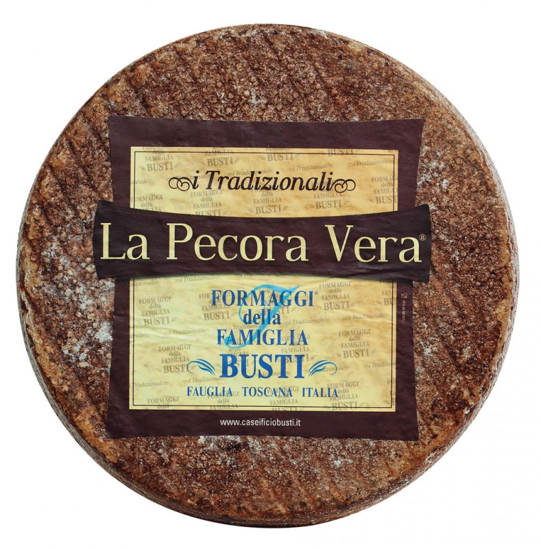 Pecorino pecora vera, queso de oveja de rueda pequena, madurado, Busti - aproximadamente 2,5 kg - Pedazo