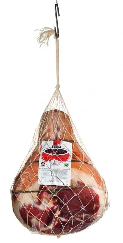 Jambon de Bosses DOP, luuton ja tyhjiopakattu, luuton vuoristokinkku, kypsytetty 16 kuukautta, Tybias Baucii - noin 7kg - 