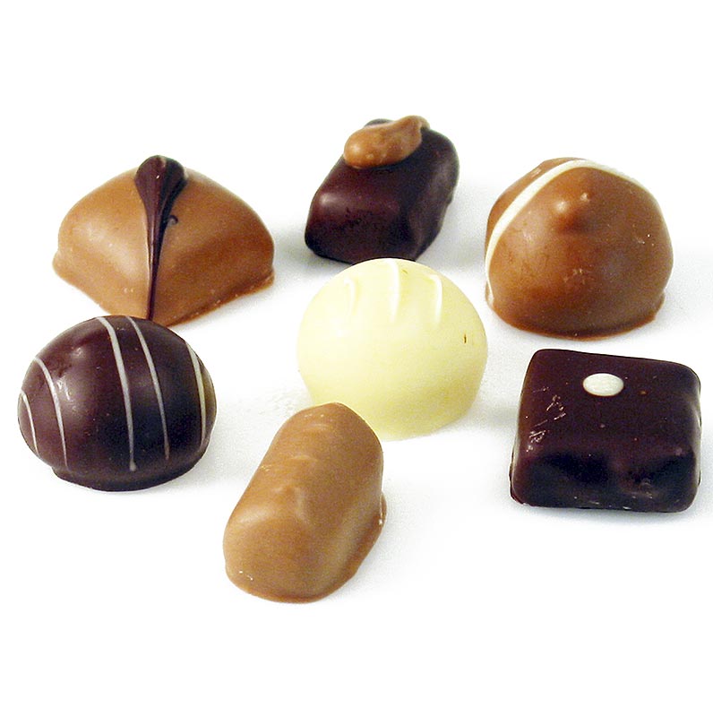 Pralinen-Mischung, 7 Sorten, Dreimeister - 1 kg, ca.84 St - Karton Pralinen-Mischung, 7 Sorten, Dreimeister - 1 kg, ca.84 St - Karton
