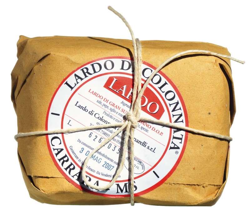 Lardo Giannarelli de Colonata, toucinho gordo de porco domestico, Giannarelli - aproximadamente 750g - Pedaco