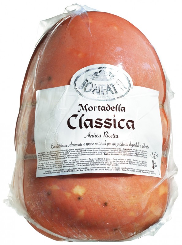 Mortadella Classica Bonfatti utuh, Mortadella dengan kaliber 18 cm dalam casing alami, utuh, Bonfatti - kira-kira 8kg - Bagian Mortadella Classica Bonfatti utuh, Mortadella dengan kaliber 18 cm dalam casing alami, utuh, Bonfatti - kira-kira 8kg - Bagian