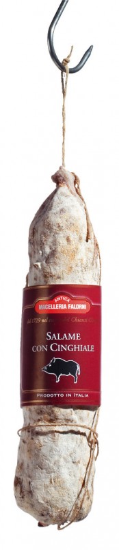 Salame con cinghiale, salame com carne de javali, Falorni - aproximadamente 350g - Pedaco Salame con cinghiale, salame com carne de javali, Falorni - aproximadamente 350g - Pedaco