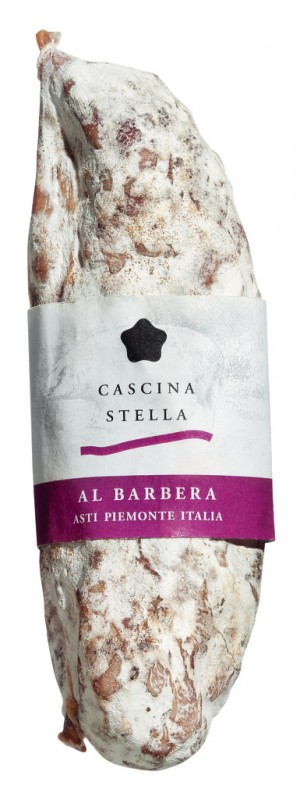 Salame crudo al Barbera, piccolo, salame com Barbera, Cascina Stella - aproximadamente 200g - Pedaco Salame crudo al Barbera, piccolo, salame com Barbera, Cascina Stella - aproximadamente 200g - Pedaco