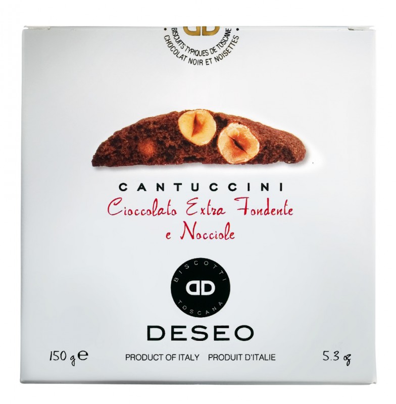 Cantuccini com nocciole e cioccolato fondente, Cantuccini com avelas e chocolate, Deseo - 200g - pacote