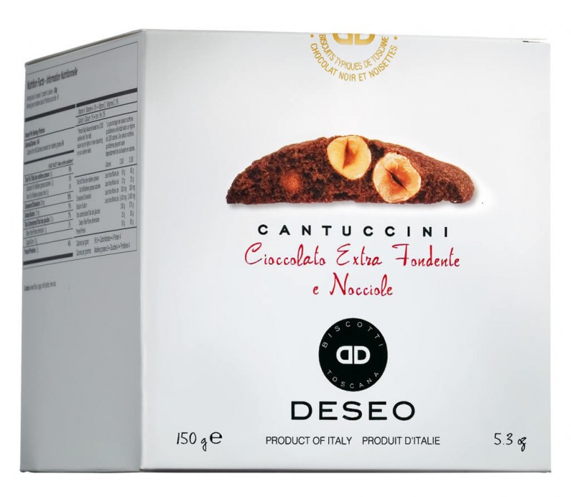 Cantuccini alle nocciole e cioccolato fondente, Cantuccini alle nocciole e cioccolato, Deseo - 200 g - pacchetto