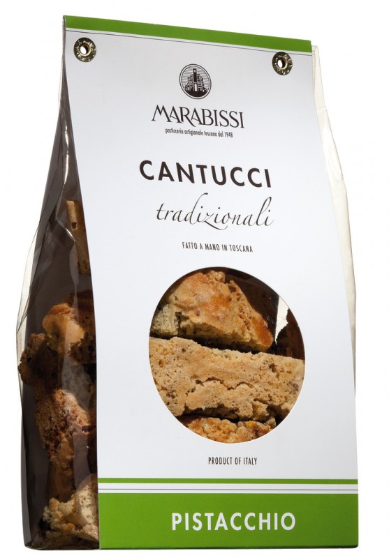 Cantucci al pistacchio, biscotti toscani al pistacchio, Pasticceria Marabissi - 200 g - borsa