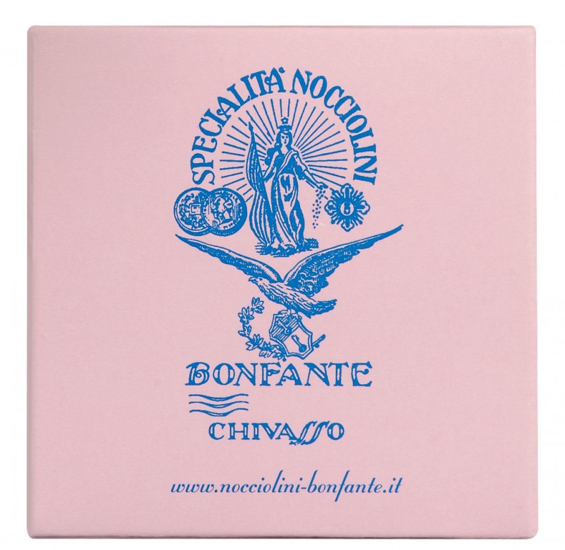 Nocciolini di Chivasso, astuccio, amaretti i vogel lajthie nga Chivasso, Bonfante - 20 g - paketoj
