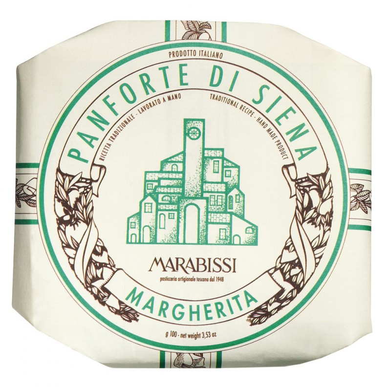 Panforte Margherita, Torta Speziata Toscana, Pasticceria Marabissi - 100 grammi - Pezzo
