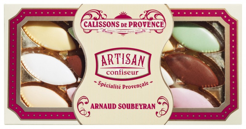 Calissons de Provence Tutti Frutti, estuche, confiteria de almendra y melon, caja de regalo, Arnaud Soubeyran - 140g - embalar