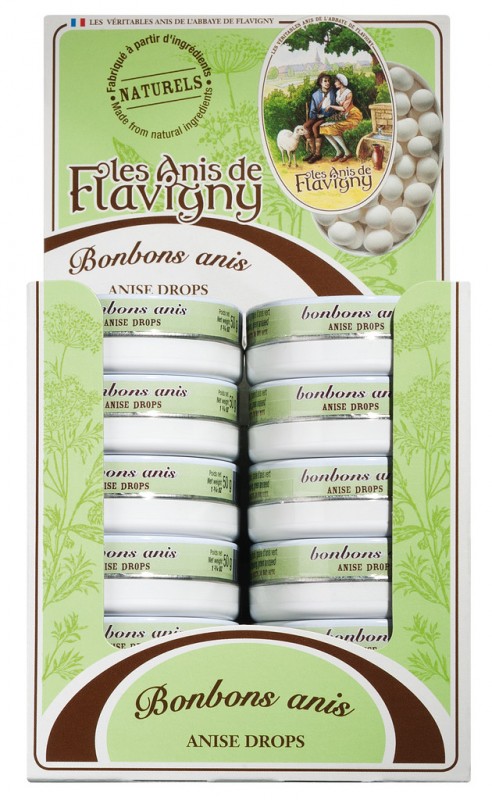 Caramels anis, exhibicio, dolcos amb anis, exhibicio, Les Anis de Flavigny - 12 x 50 g - visualitzacio