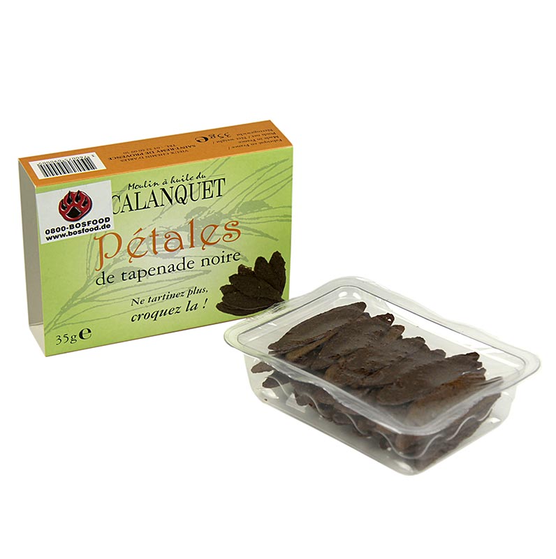 Oliven-Tapenadenblätter, schwarz, getrocknet, ca. 40-45 Blätter, pikanter Snack - 35 g - Schachtel Oliven-Tapenadenblätter, schwarz, getrocknet, ca. 40-45 Blätter, pikanter Snack - 35 g - Schachtel