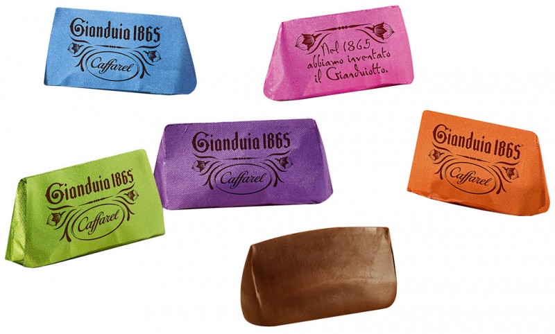 Gianduiotti classici colorati, sfusi, pralines de torro d`avellana envasats de colors, solts, Caffarel - 1.000 g - bossa Gianduiotti classici colorati, sfusi, pralines de torro d`avellana envasats de colors, solts, Caffarel - 1.000 g - bossa