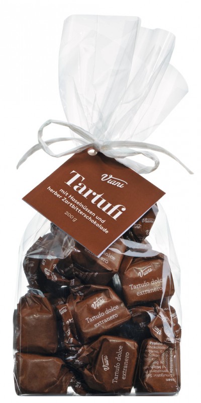 Tartufi dolci extraneri, saccetto, truffle coklat hitam ekstra pahit, tas, Viani - 200 gram - tas