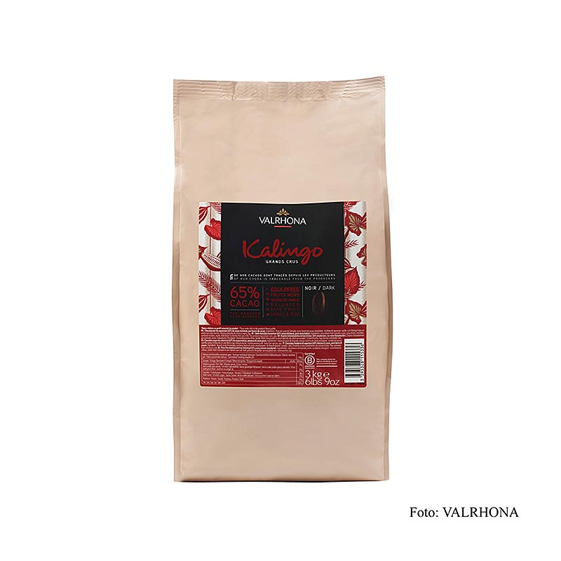 Valrhona Kalingo, tumma pintakuviointi, 65 % kaakaota, puhtaat Grenada pavut - 3kg - laukku