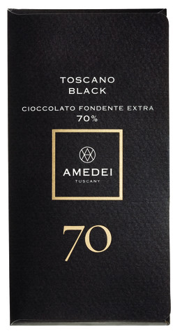 Le Tavolette, Toscano Black 70%, patukat, tumma suklaa 70%, Amedei - 50g - liitutaulu