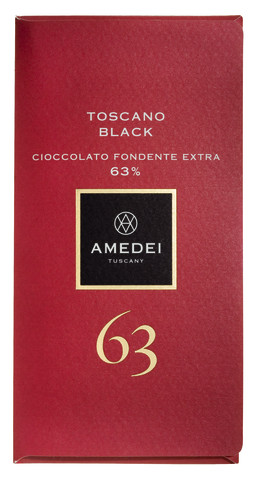 Le Tavolette, Toscano Black 63%, barer, mork choklad 63%, Amedei - 50 g - svarta tavlan
