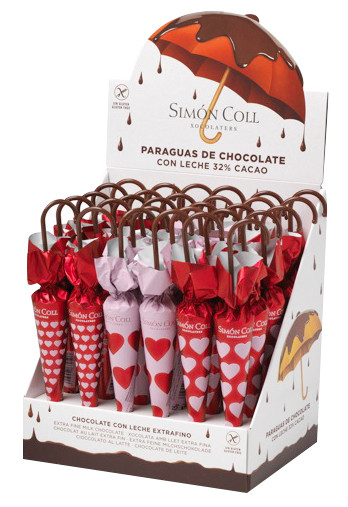 Sombrilla Hearts, display, guarda-chuvas de chocolate, display, Simon Coll - 30x35g - mostrar