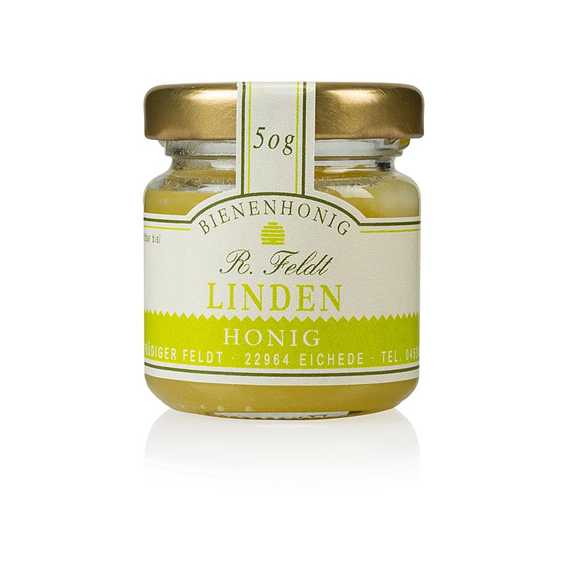 Linden-Honig, Deutschland, hell, cremig, kräftig-frisch, sommerlich,Portionsglas Imkerei Feldt - 50 g - Glas