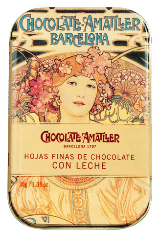 Hoja finas de chocolate con Leche, ekran, petal me cokollate qumeshti, ekran, Amatller - 20 x 30 g - shfaqja