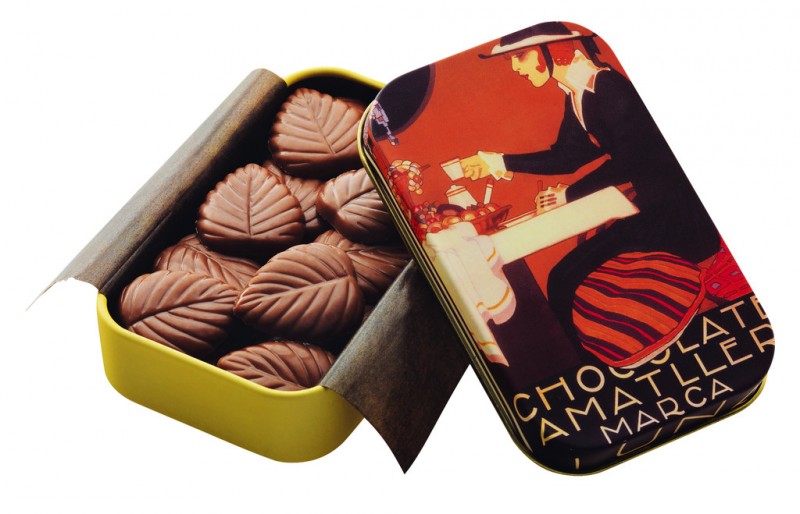 Hoja finas de chocolate con Leche, display, petal of milk chocolate, display, Amatller - 20 x 30 g - visualitzacio