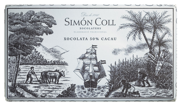 Chocolate extrafino, 50% cacau, chocolate amargo com 50% cacau, Simon Coll - 200g - quadro-negro