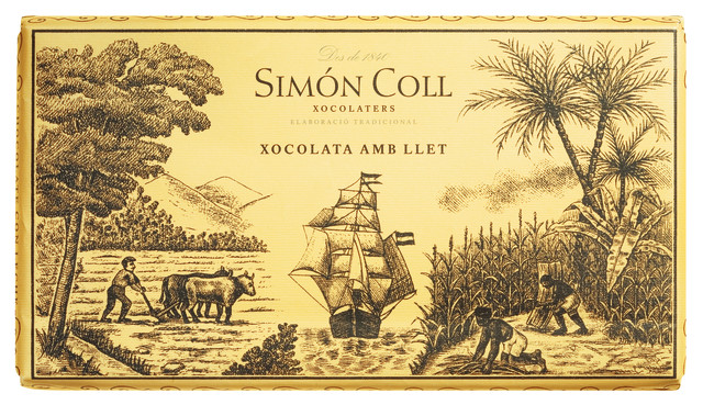 Chocolate extrafino, con leche, chocolate ao leite, Simon Coll - 200g - quadro-negro