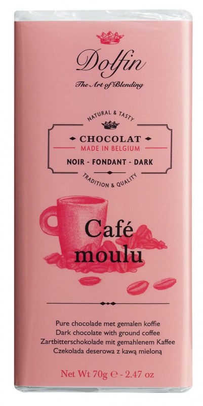 Tablett, noir au cafe moulu, chokladkaka, mork m. mark. Kaffe, Dolfin - 70 g - svarta tavlan