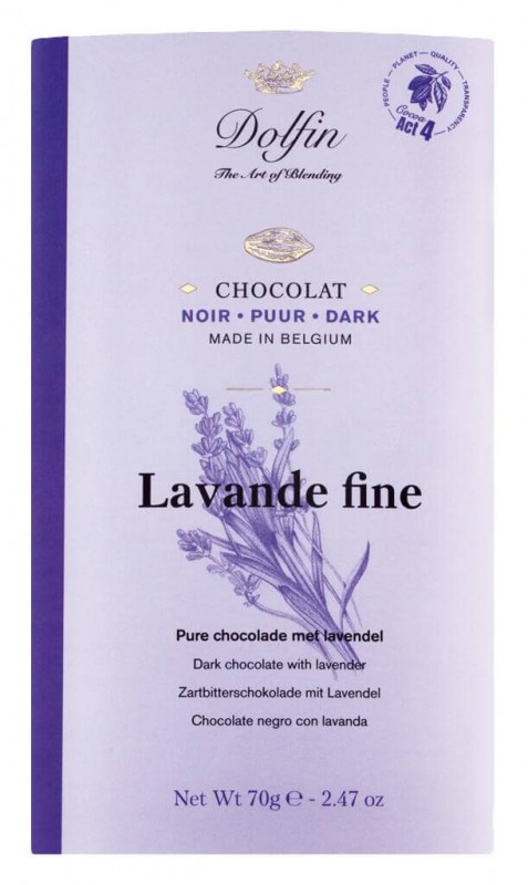 Tablet, noir a la lavande fine de Haute-Provence, barra de chocolate, escuro com lavanda, Dolfin - 70g - quadro-negro