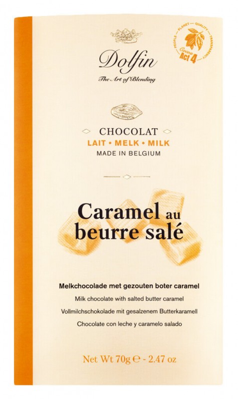 Tavoletta, lait au caramel e beurre sale, cioccolato al latte con caramello al burro salato, Dolfin - 70 g - lavagna