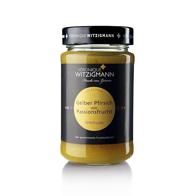 Gelber Pfirsich mit Passionsfrucht - Fruchtaufstrich Veronique Witzigmann - 225 g - Glas