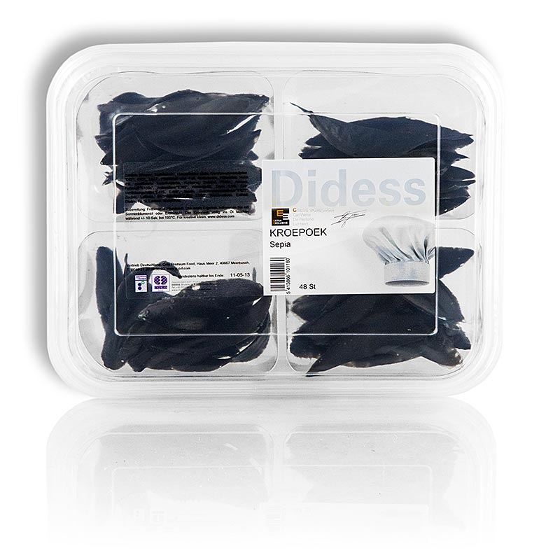 Kroepoek con sepia, crudo, negro - 105 g, 48 piezas - carcasa de polietileno Kroepoek con sepia, crudo, negro - 105 g, 48 piezas - carcasa de polietileno