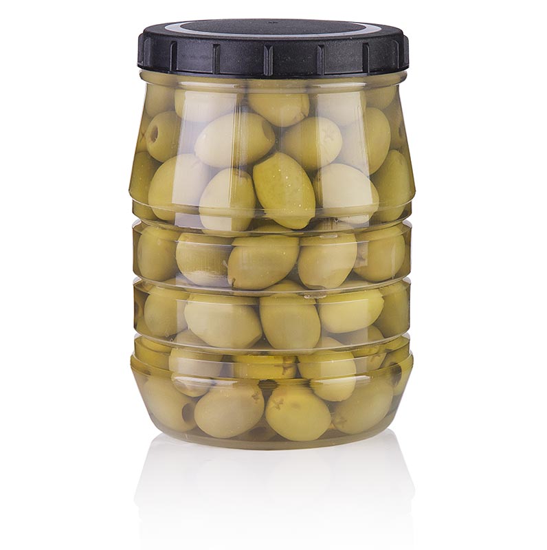 Vihreat oliivit, kivettomia, suolavedessa, Linos - 1,5 kg - Lasi
