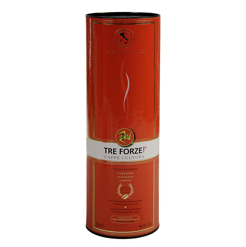 Espresso - TRE FORZE! aus Sizilien, gemahlen, über Olivenholzfeuer geröstet - 250 g - Aromabox Espresso - TRE FORZE! aus Sizilien, gemahlen, über Olivenholzfeuer geröstet - 250 g - Aromabox