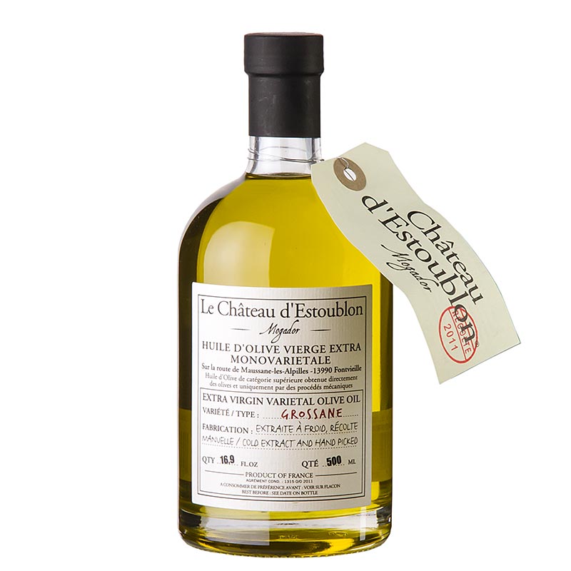 Aceite de oliva virgen extra, procedente de aceitunas Grossane, Chateau d`Estoublon - 500ml - Botella