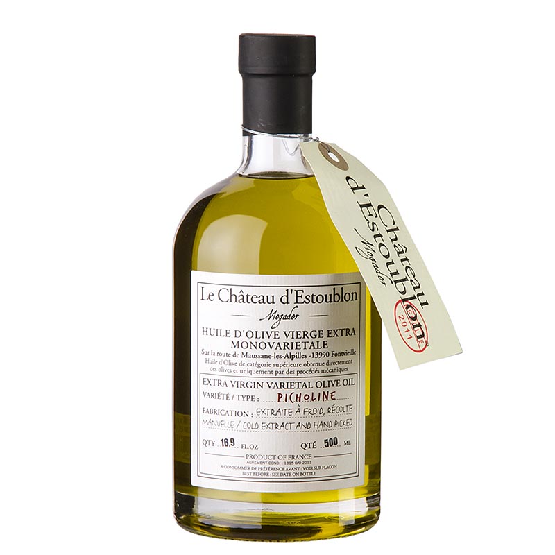 Aceite de oliva virgen extra, procedente de aceitunas Picholine, Chateau d`Estoublon - 500ml - Botella